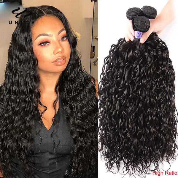 

wig caps unice hair kysiss water wave bundles high ratio brazilian hair extension virgin hair 826 inch 134 piece 100 human hair weave, Black;brown