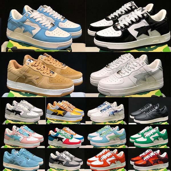 

bapestas running shoes sk8 baped platform shoe sta black white blue pink green red beige patent leather suede camo pastel trainer sneakers f