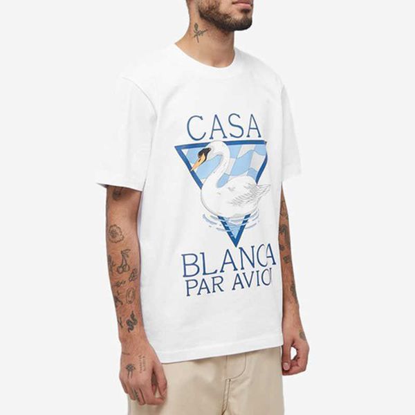 

casablanca designer classic fashion cotton t shirt white swan print men and women loose and versatile short-sleeve tee, White;black