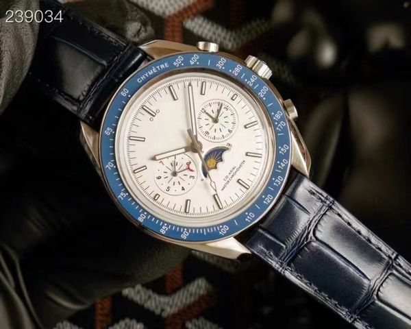 

men's mechanical watch 42mm dial blue ceramic ring mouth 8806 super movement fully automatic winding white face moon phase feature luxu, Slivery;brown