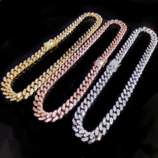 

12mm iced out cuban necklace chain hip hop choker gold silver color rhinestone cz clasp for mens rapper necklaces link
