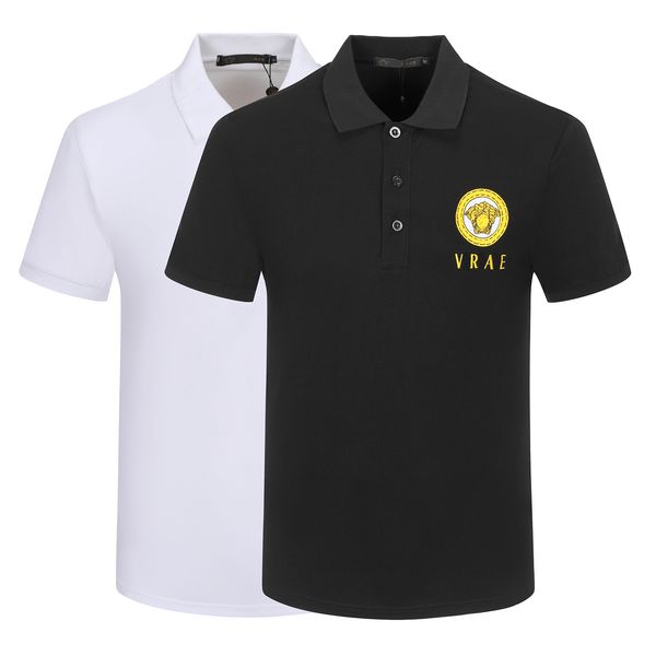 

designer men's polo shirt threaded lapel short sleeve casual brand embroidery heavy weight cotton brand cotton high street business fas, White;black