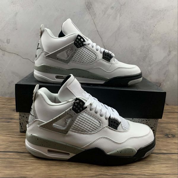 

2023 classic brand name basketball shoes jumpman 4 4s og white cement men women white black-varsity red with box