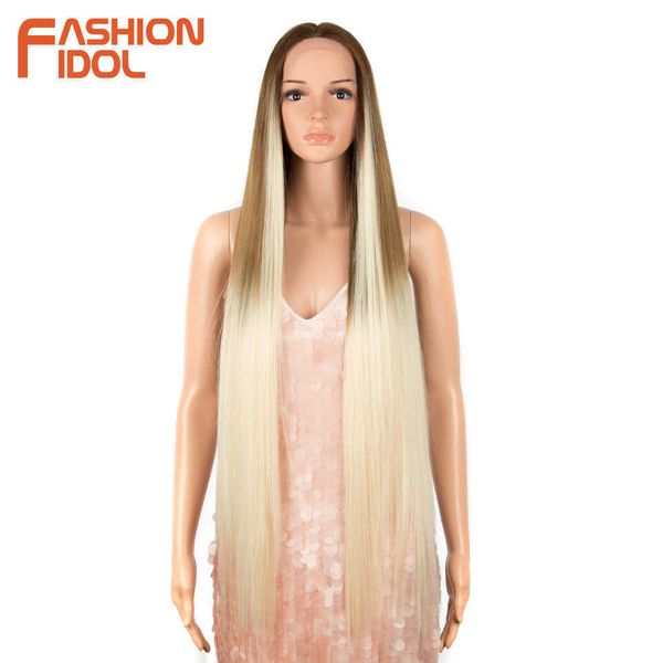

synthetic wigs 38 inch long straight wig synthetic lace s for women high temperature fiber ombre blonde highlight cosplay 230227, Black