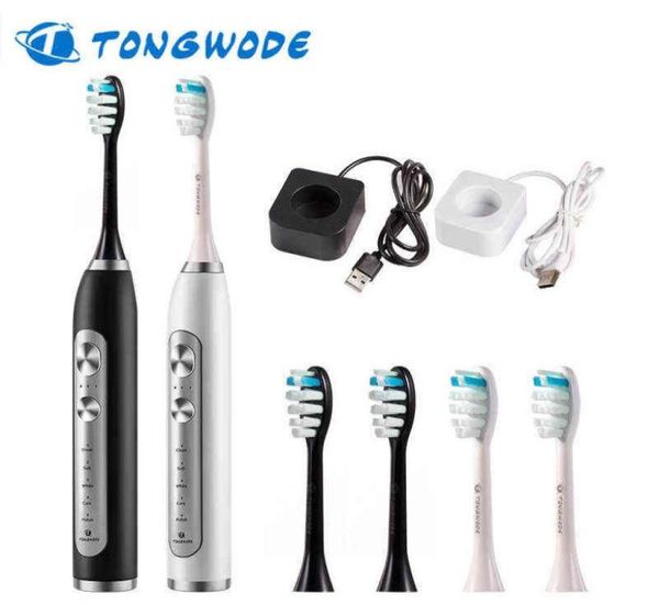 

tongwode ultrasonic electric toothbrush black white 2sets wireless charging home use ipx7 waterproof 04294692183