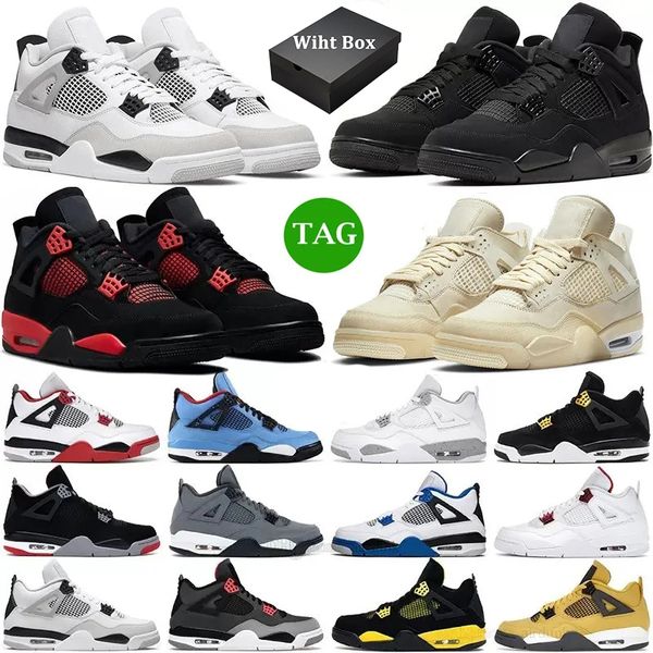 

with box 4 men basketball shoes women 4s red cement thunder midnight navy military black cat oil green lightning zen master canvas mens spor