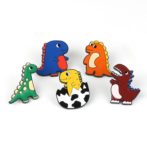 

cartoon dinosaur alloy brooches set 5pcs cute animal enamel badges for boys little monster tricera lapel pins jewelry gift accessories, Gray