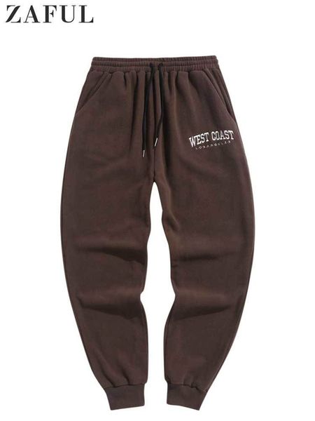 

men's pants polar fleece sweatpants for men letter embroidered fuzzy elastic long pant beam feet trousers winter warm bottoms 230303, Black