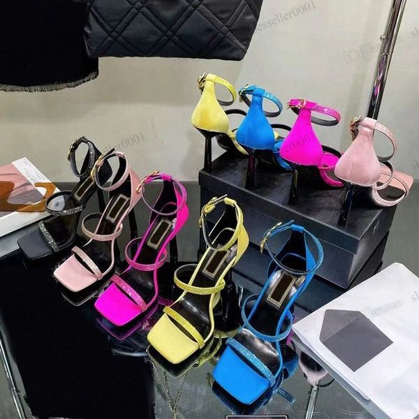 

2023 roman style high heel sandals open toe rhinestone womens black dinner shoes luxury designer classic ankle strap thin heel sandals 35-42