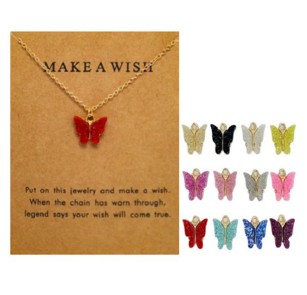 

bulk price colorful acrylic butterfly pendant necklaces women's fluorescent gold chain necklace jewelry gift with card, Silver