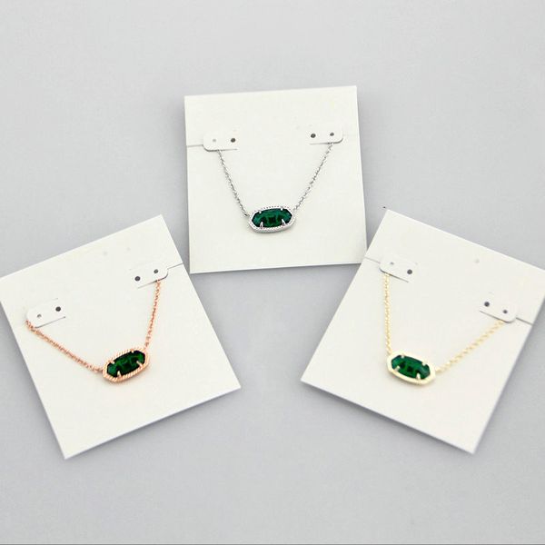 

pendant necklaces necklace green glass stone real 18k gold plated dangles glitter jewelries letter gift with dust bag, Silver