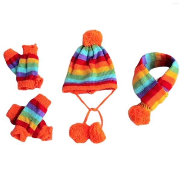 

Dog Apparel 6pcs Soft Cute Rainbow Color Leg Warmer Costume Set Knitted Party Striped Pet Clothes Hat Scarf Socks For Small Winter Warm, Picture shown
