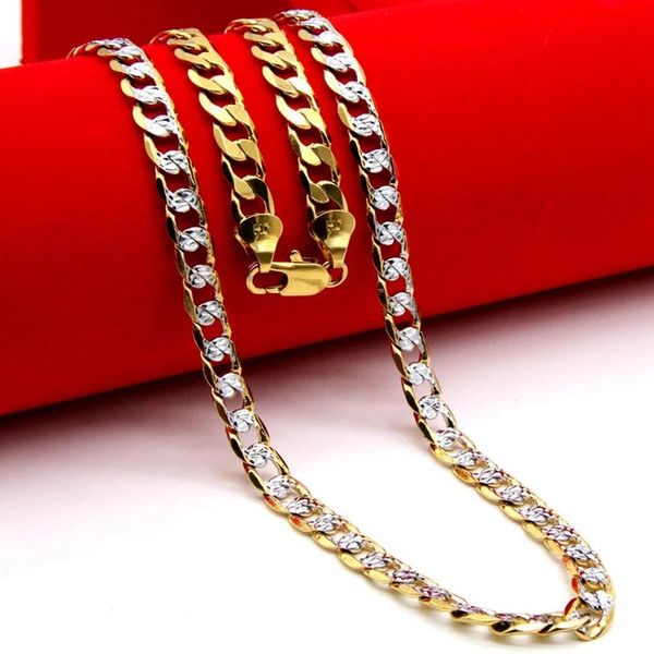 

mens womens necklace chain solid 2 tone gold filled trendy vintage retro unique david fashion style cuban link chain 24 inches, Silver