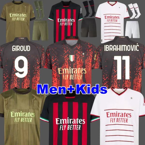 

custom 22 23 ibrahimovic koche soccer jerseys 2022 2023 giroud de ketelaere r. leao ac milans tonali theo football shirt special fourth 4th, Black;yellow