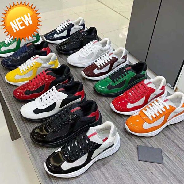 

men america's cup xl leather sneakers patent leather flat trainers black mesh lace-up casual shoes outdoor runner trainers