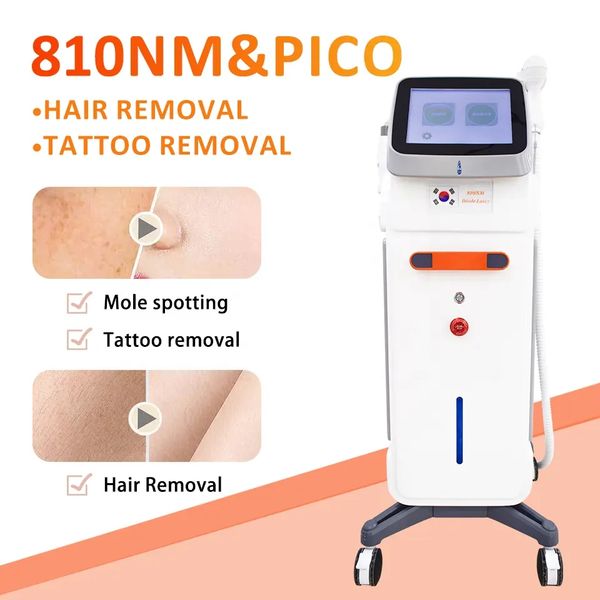 

808nm diode laser permanent painless hair removal machine pico nd yag tattoo removal device triple wavelength 2 handles q-switched, Black
