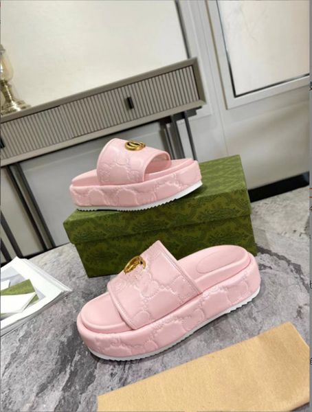 

designer platform slippers sandal embroidered thick bottom slippers designer women shoes alphabet lady sheepskin leather slides high heel sa, Black