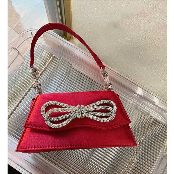 

new rhinestone bow fashion handbags for 2022 women chic boutique shiny crystal satin small evening clutch purse wedding party 230304