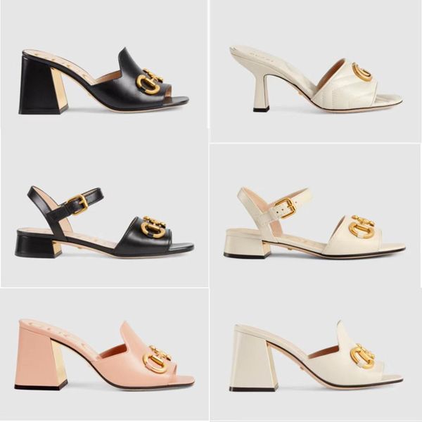 

2023 designer guccie sandal women flip flops leather high heels women slides platform thick heel elegant bridesmaid dress, Black
