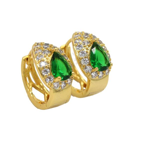 

women hoop earrings emerald green crystal luxury sparkling18k yellow gold filled shiny wedding party bride girlfriend pretty gift, Golden;silver