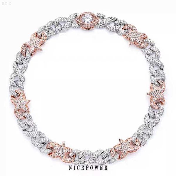 

customized fashion two tone sterling silver gold plated d color moissanite diamond star chain for rapper life