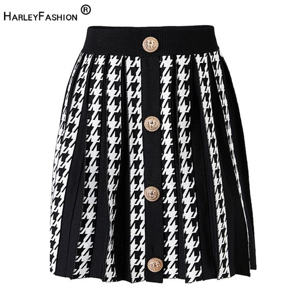 

skirts y2k girl elastic waist houndstooth pattern mini casual short women summer knit skirt pleated a line 230303, Black