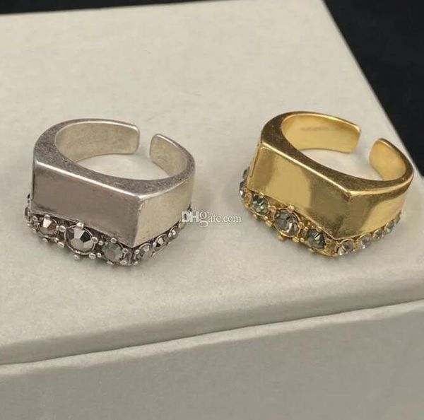 

vintage designer gold silver plated ring rhinestone letter finger rings bijoux have stamps for men women lady party engagement jewelry lover