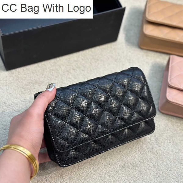 

cc handbags womens designer woc cowhide quilted bags wallet with gold metal chain matelasse hardware crossbody shoulder handbags card holder, Black