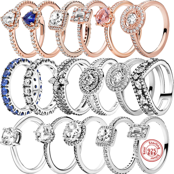 

925 silver women ring original heart crown fashion rings pantaro fine ring clear sparkling round lucky, Slivery;golden