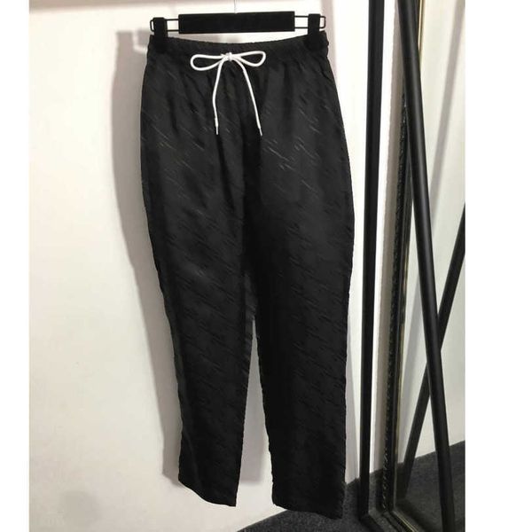 

23ss women brand designer casual pants double g jacquard letter drawstring elastic waist straight high-waisted trousers casual fashion trous, Black;white