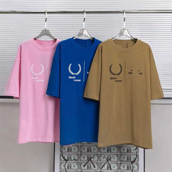 

designer luxury balencigas classic high-quality wheat short sleeve grain program charity lovers men and women trend loose t-shirt, Black;brown