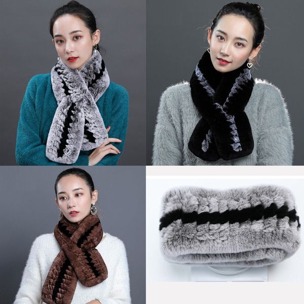 

real rex rabbit fur scarf winter warm neckerchief muffler black grey coffee, Blue;gray