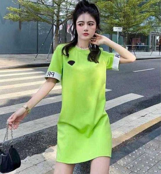 

casual dresses designer 2022 paris fashion summer womens casual dress designer high-end round neck women's long t shirt luxury triangle, Black;gray