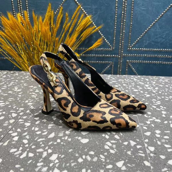 

comfortable dress shoes women leopard print high heel metal buckle decoration wine cup heel designer sandals summer back casual fashion slin, Black