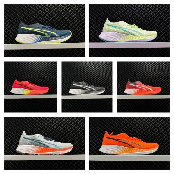 

men women designer running shoes magic speed sports sneakers blue black white orange metallic silver marathon jogging fitness trainer sneake