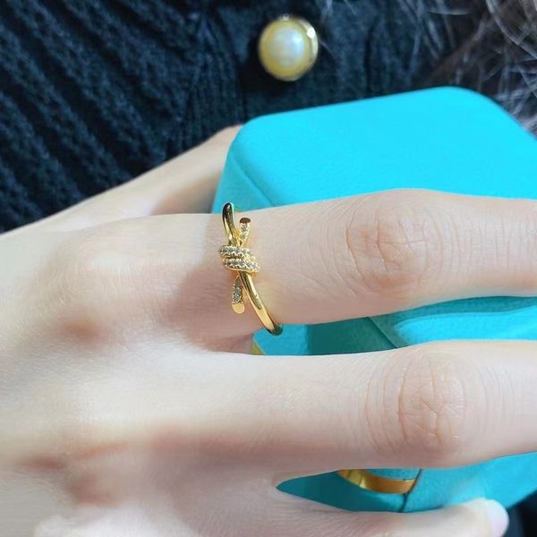 

solitaire ring europe s 925 sterling silver zircon rope knot ring fashion simple brand luxury banquet jewelry, Slivery;golden