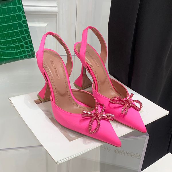 

wedding designer sandals heels slides women dresses shoes luxury prom high amina muadi bow crystal trim buckle pointed sunflower pvc sandals, Black