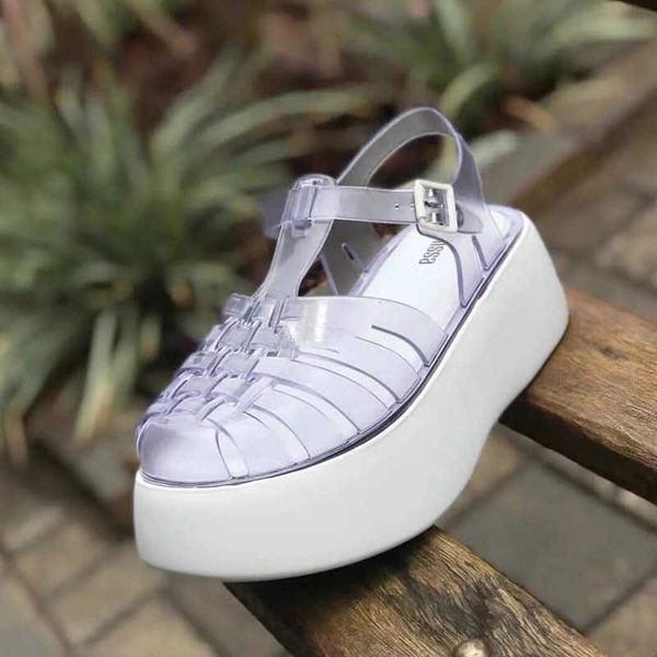 

designers melissa sandals classic rubber slippers jelly pvc clear sandals flat casual shoe platform thick bottom heels candy colors outdoor, Black
