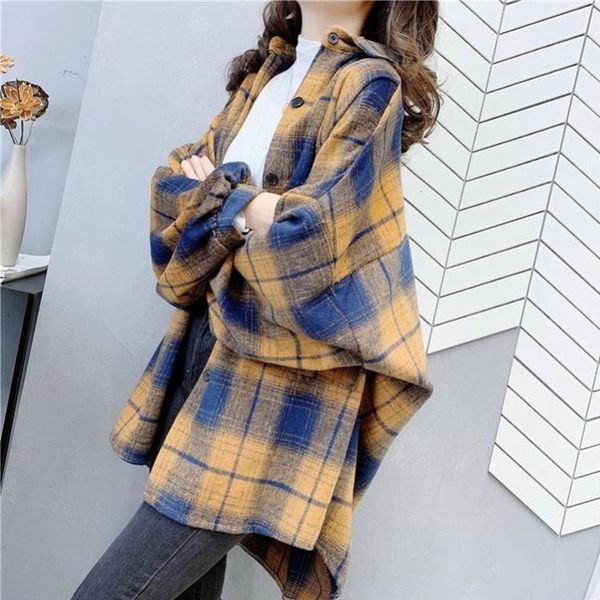 

women s blouses shirt plaid loose blouse lady korean oversize long sleeve vintage cotton casual bloused button up shirt 230303, White