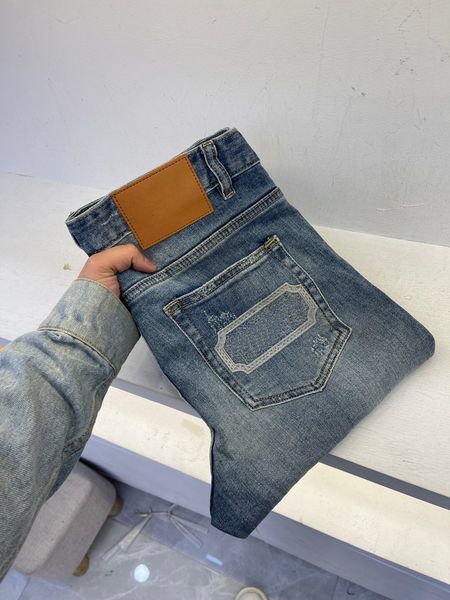 

summer brand mens jeans fashion embroidery design blue pencil pants luxury designer jeans