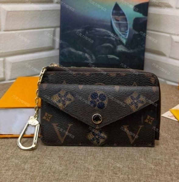 

fashion designer bag key pouch pochette cles keychain coin purse womens mens brown old flower ring credit card holder mini wallet bag with b, Red;black