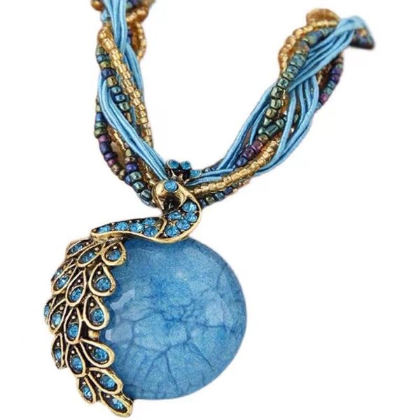 

boho round crystal pendant necklaces woven rice bead string sweater necklace temperament ladies fashion gift, Silver