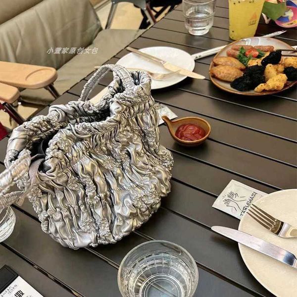 

new pleated soft leather women totes handle handbags silver phone purses fashion hobo crossbody bags solid color 230304