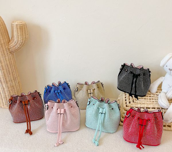 

children rivet bucket handbags girls single shoulder bag kids metals chain messenger bags fashion princess purse z0615, Black