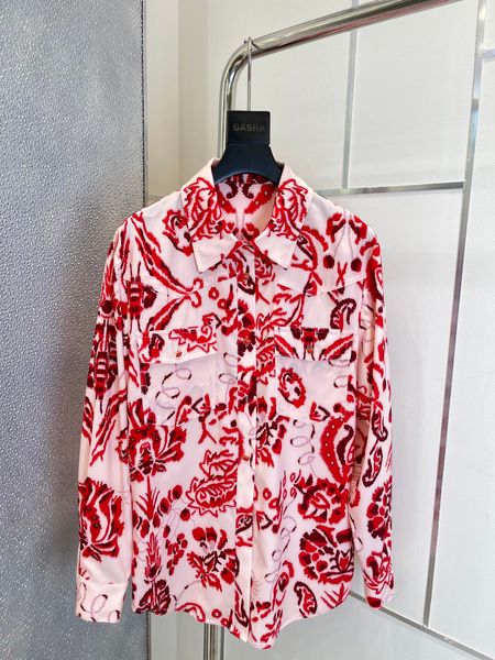 

women's red shirt floral printed long sleeved wide pine shirt, White