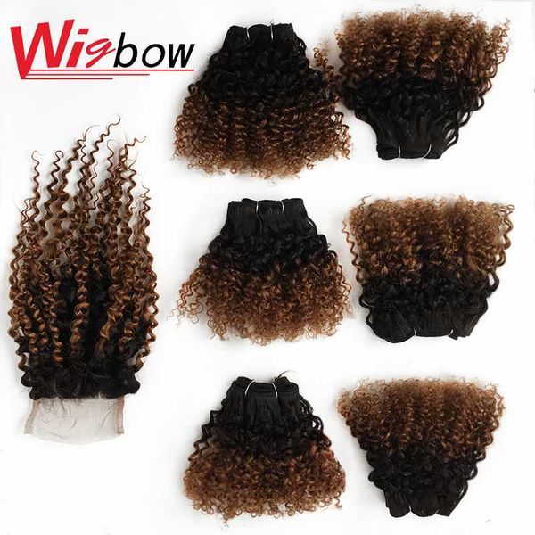 

wig caps 6 bundles jerry curly bundles with closure blonde human hair bundles with 4x4 closure peruvian kinky curly human hair extensions, Black;brown