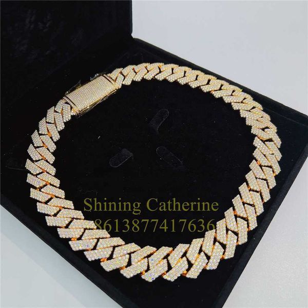 

luxury moissanite cuban necklace iced cuban link chains necklace heavy real gold plated jewelry men cuban link chain, Silver