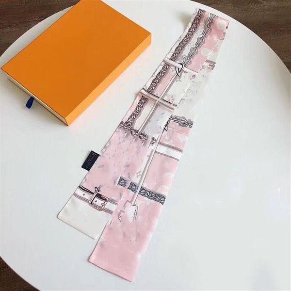 

class silk scarves multi-purpose silk ribbon fashion men's and women's hair ribbon luxury silk scarves have box257v, Blue;gray