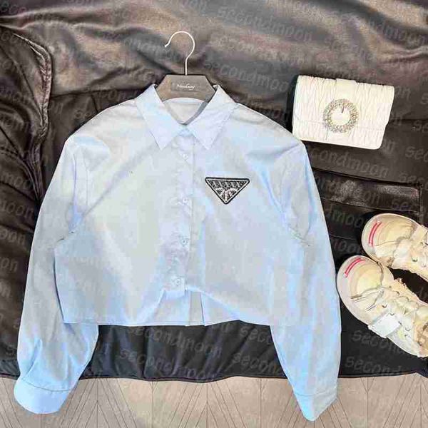 

women's t-shirt designer women short shirts rhinestone letter blue ee long sleeve ees lapel neck breathable ees summer shirt wfmp, White
