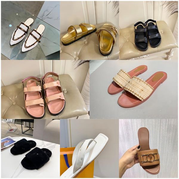 

luxury slide designer fashion women wool sandals warm comfort slippers woman slipper shoes autumn winter slides scuffs sandal with box, Black